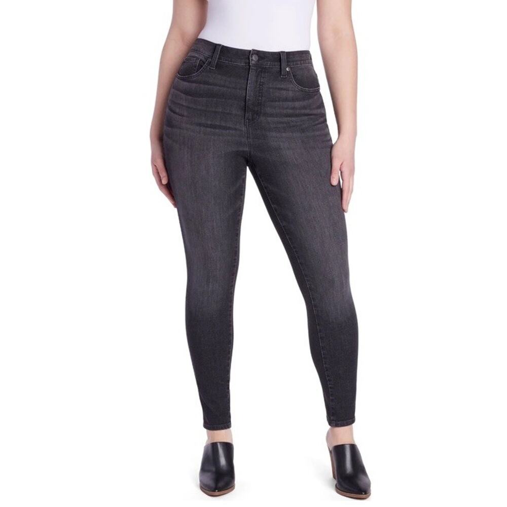 Time & Tru Black Denim Jeans Women's Size 14 Reg High Rise‎ Curvy Skinny Stretch